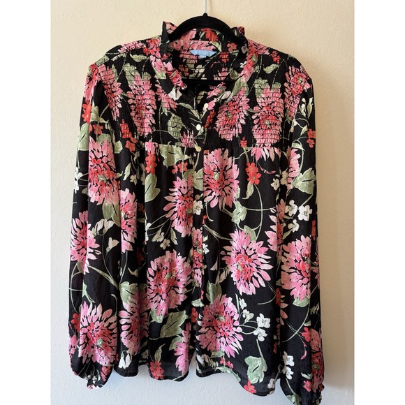 Draper James Plus Size Ruched Bodice Long Sleeved Floral Blouse Size 3X - Picture 1 of 5